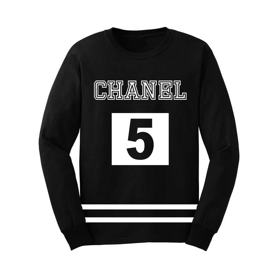 Team Coco Chanel 5 Long Sleeve Caviar Long Sleeve Black White Shirt – Gold  Peach Apparel