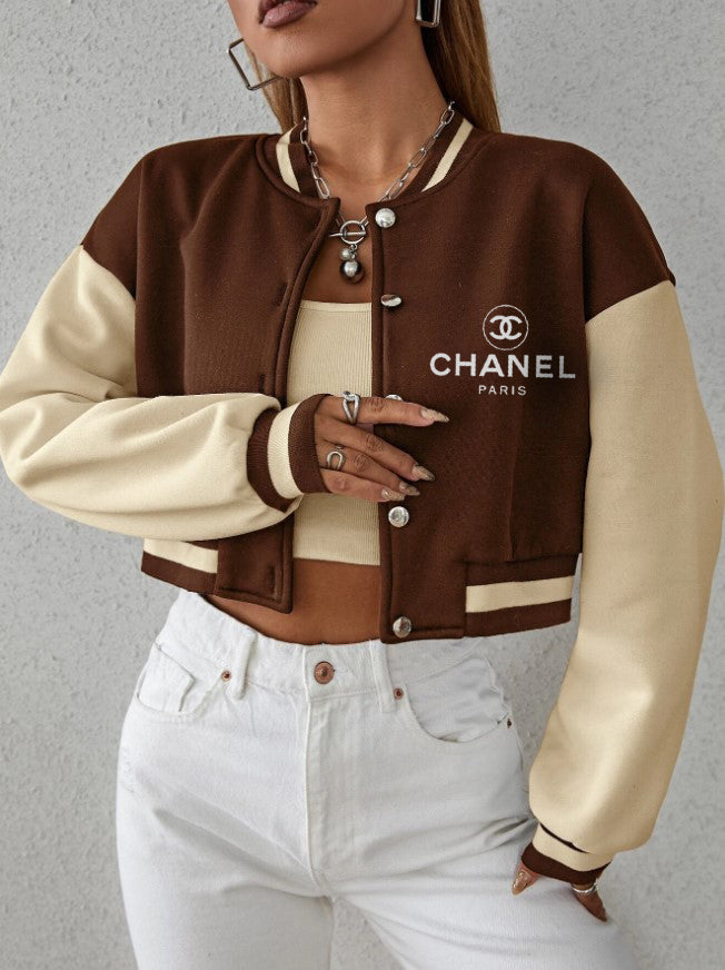 Chanel Peach Cropped Logo Button Jacket