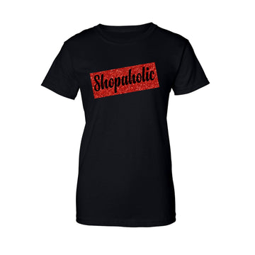 Shopaholic Womens Black Slim Fit T-Shirt with Red or Gold Glitter