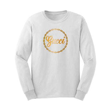 Gucci Unisex White Long Sleeve Shirt with Metallic Gold Lettering